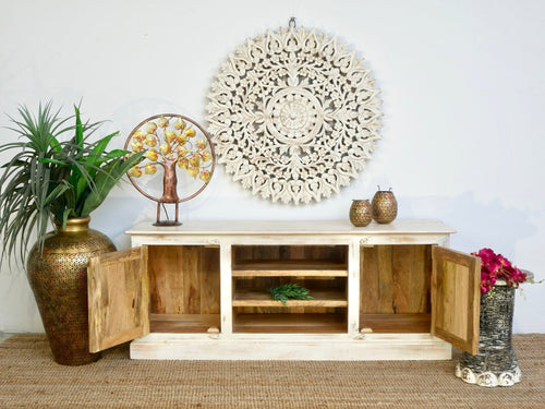 Aizawee Hand-Carved Mango Wood TV Lowboard - DOBRI ARTS AU