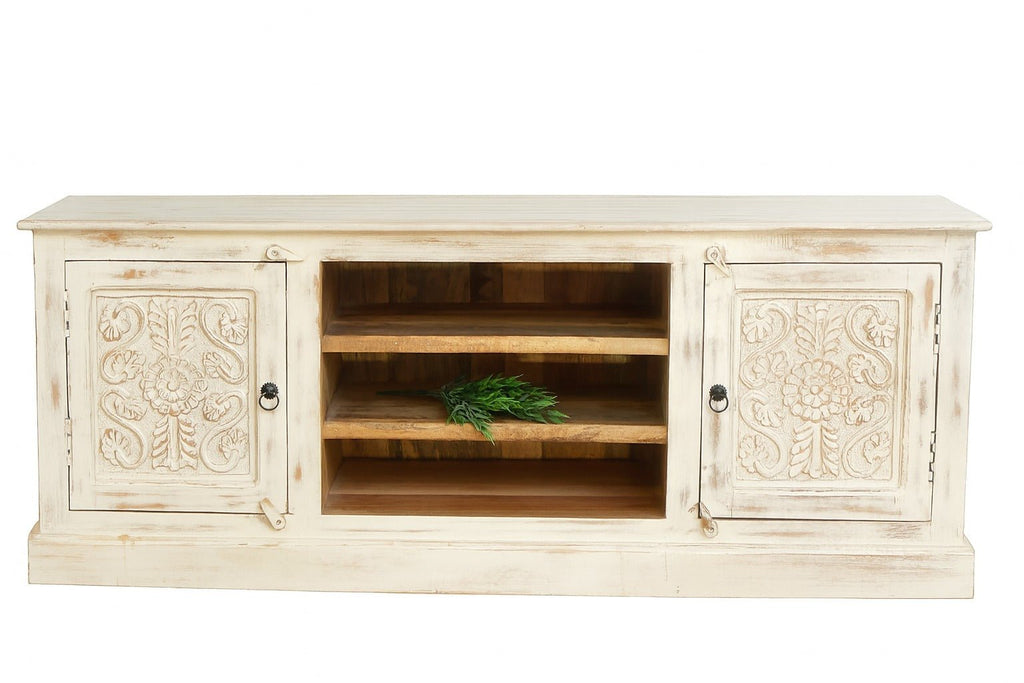 Aizawee Hand-Carved Mango Wood TV Lowboard - DOBRI ARTS AU