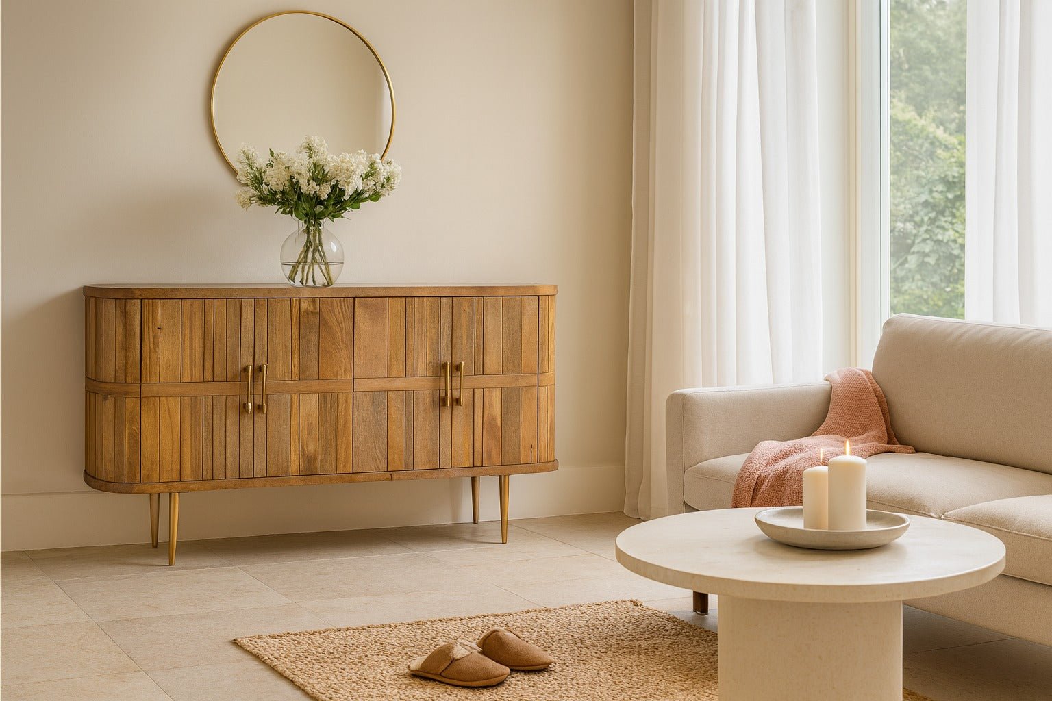 Ajaya Minimalist Solid Wood Sideboard Cabinet - DOBRI ARTS AU