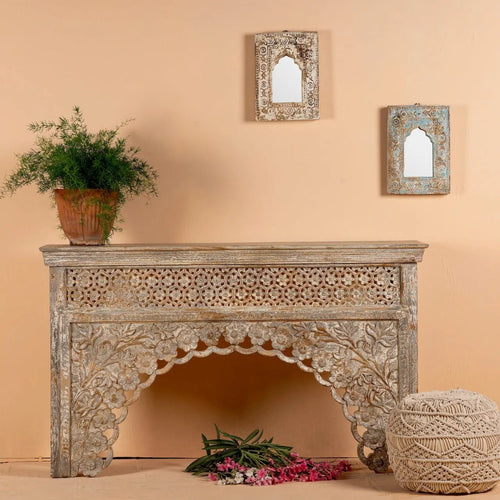 Akuti Hand-Carved Mango Wood Vintage Console - DOBRI ARTS AU