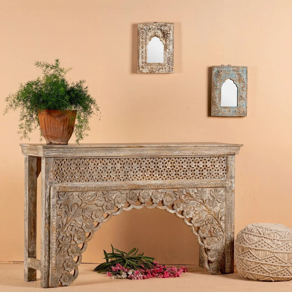 Akuti Hand-Carved Mango Wood Vintage Console - DOBRI ARTS AU