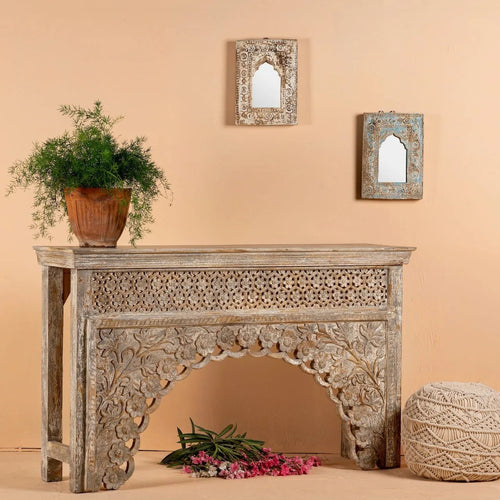 Akuti Hand-Carved Mango Wood Vintage Console - DOBRI ARTS AU