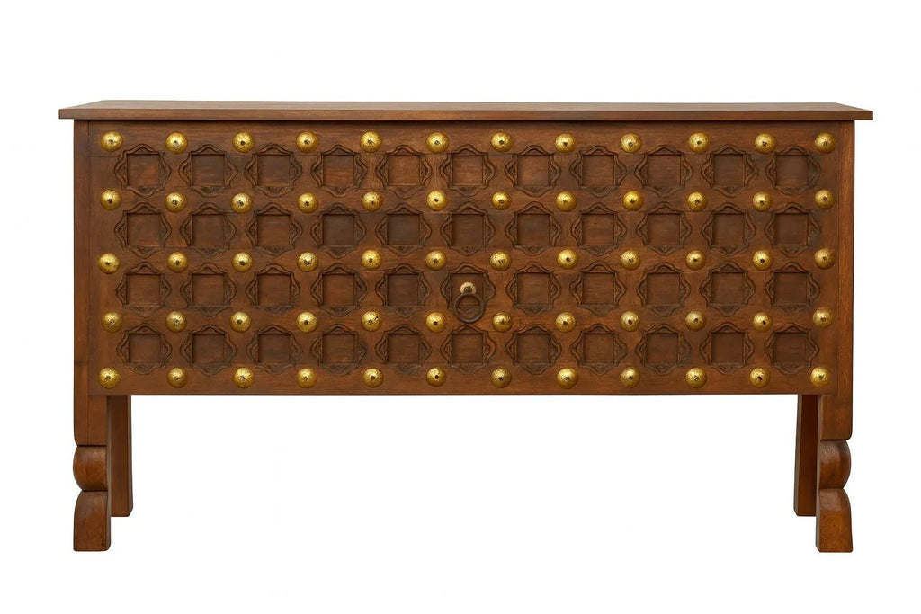 Aligarh Grand Studded Teak Wood Console Table - DOBRI ARTS AU