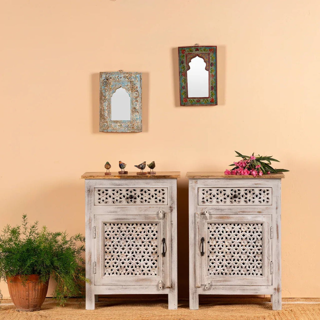 Alina Lattice Carved Bedside Cabinet Set - DOBRI ARTS AU