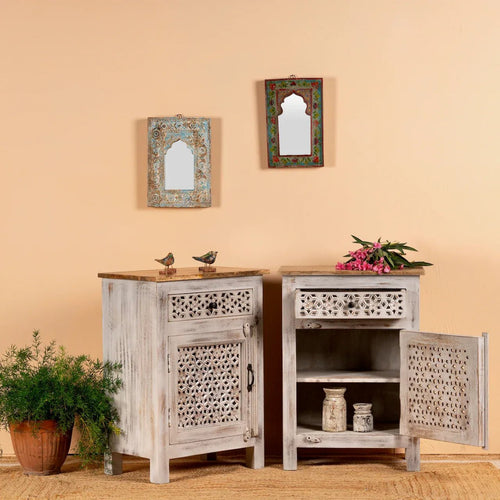 Alina Lattice Carved Bedside Cabinet Set - DOBRI ARTS AU
