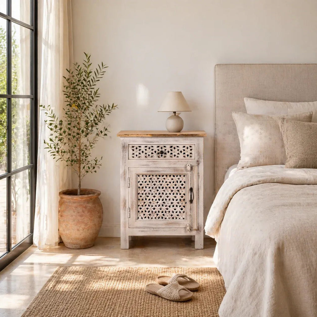 Alina Lattice Carved Bedside Cabinet Set - DOBRI ARTS AU