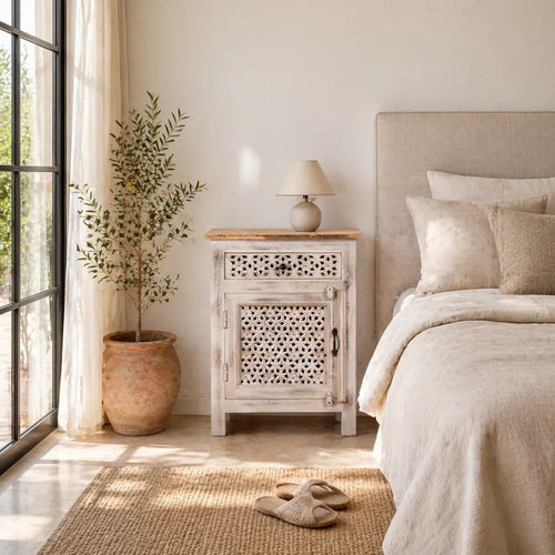 Alina Lattice Carved Bedside Cabinet Set - DOBRI ARTS AU