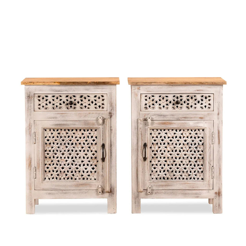 Alina Lattice Carved Bedside Cabinet Set - DOBRI ARTS AU