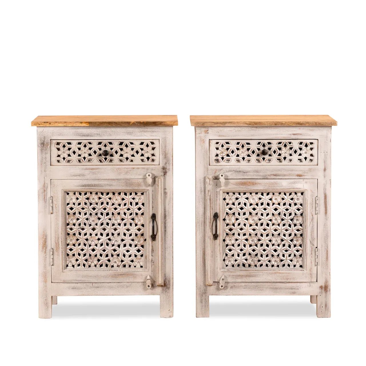 Alina Lattice Carved Bedside Cabinet Set - DOBRI ARTS AU