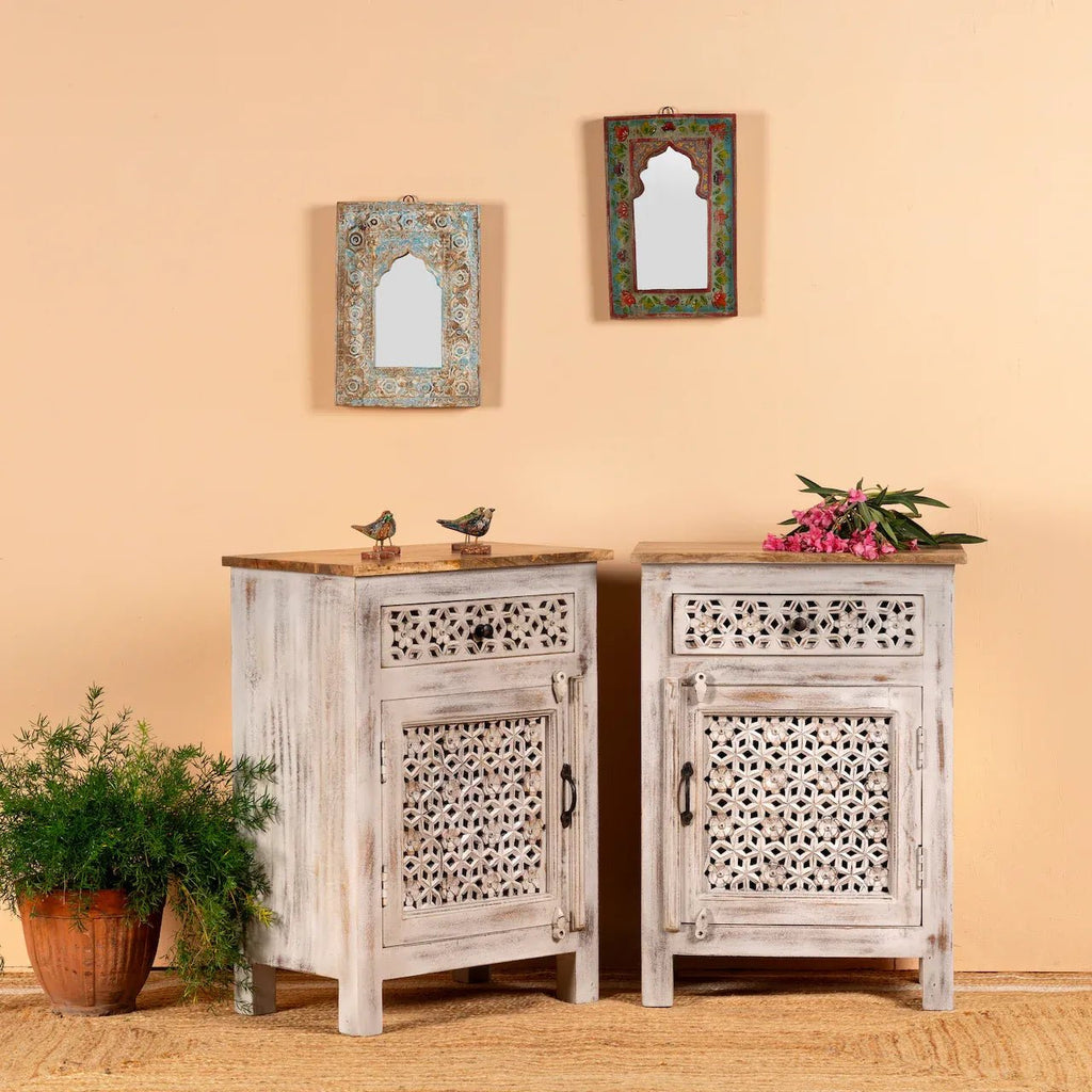 Alina Lattice Carved Bedside Cabinet Set - DOBRI ARTS AU