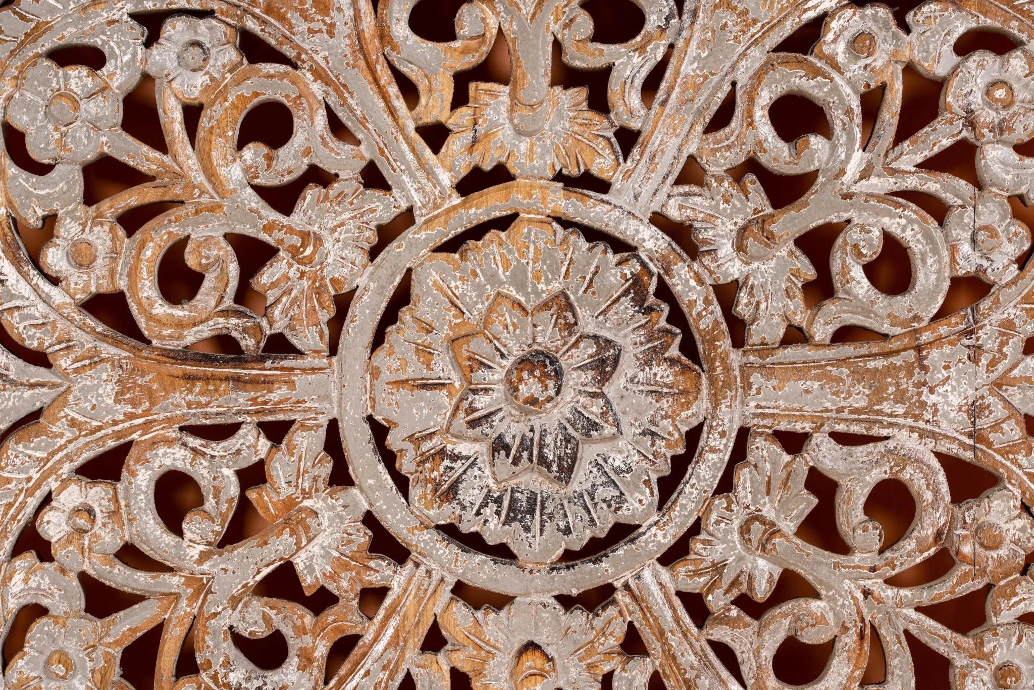 Alina Whitewashed Mango Wood Carved Wall Panel - DOBRI ARTS AU
