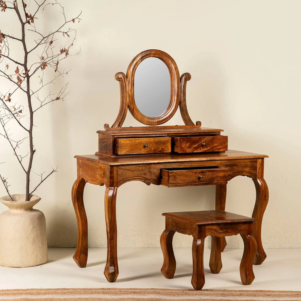 Amara Classic Wooden Vanity Set with Mirror & Stool - DOBRI ARTS AU