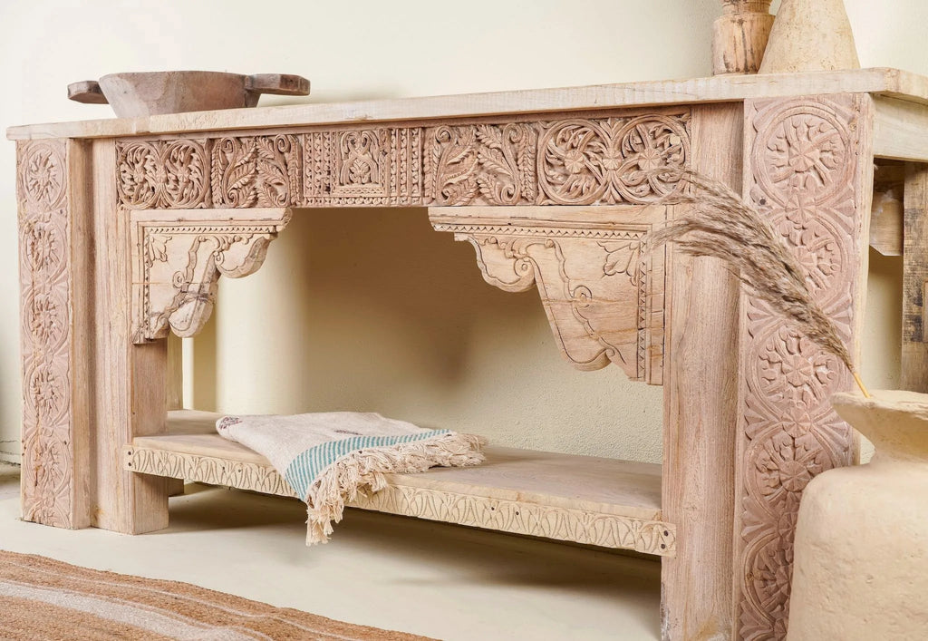 Amav Hand-Carved Vintage Teak Console - DOBRI ARTS AU