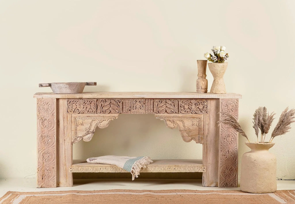 Amav Hand-Carved Vintage Teak Console - DOBRI ARTS AU
