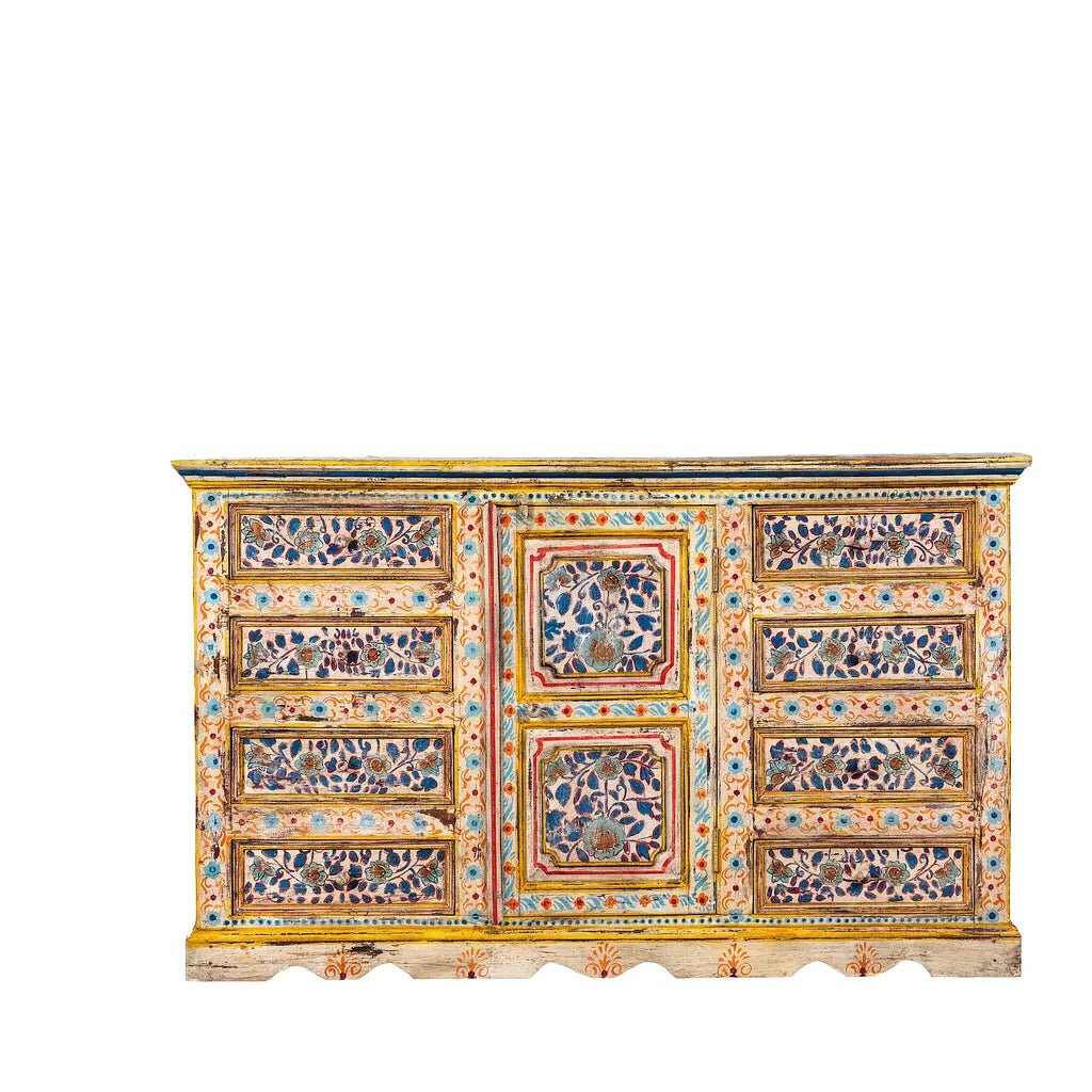 Amrit Hand-Painted Floral Mango Wood Sideboard - DOBRI ARTS AU