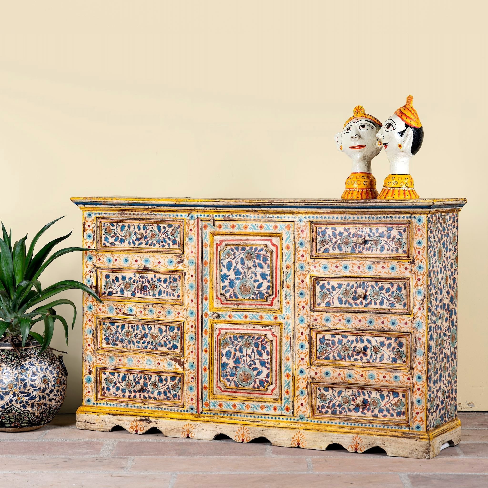 Amrit Hand-Painted Floral Wooden Sideboard - DOBRI ARTS AU
