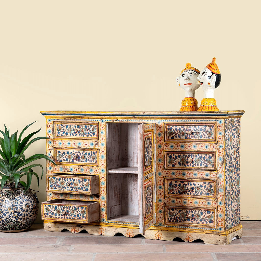 Amrit Hand-Painted Floral Wooden Sideboard - DOBRI ARTS AU