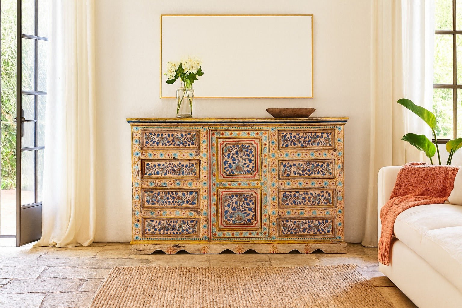 Amrit Hand-Painted Floral Wooden Sideboard - DOBRI ARTS AU