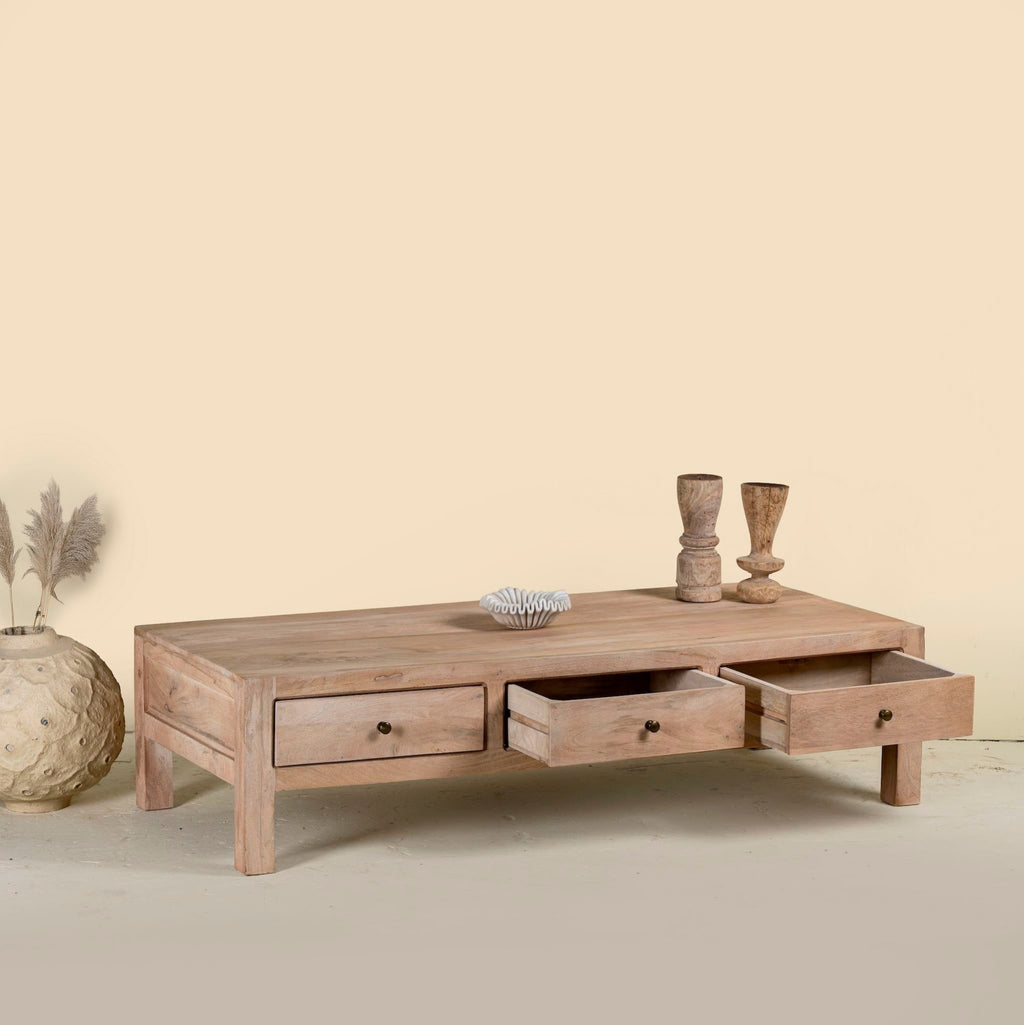 Anaisha Solid Mango Wood Coffee Table with Drawers - DOBRI ARTS AU