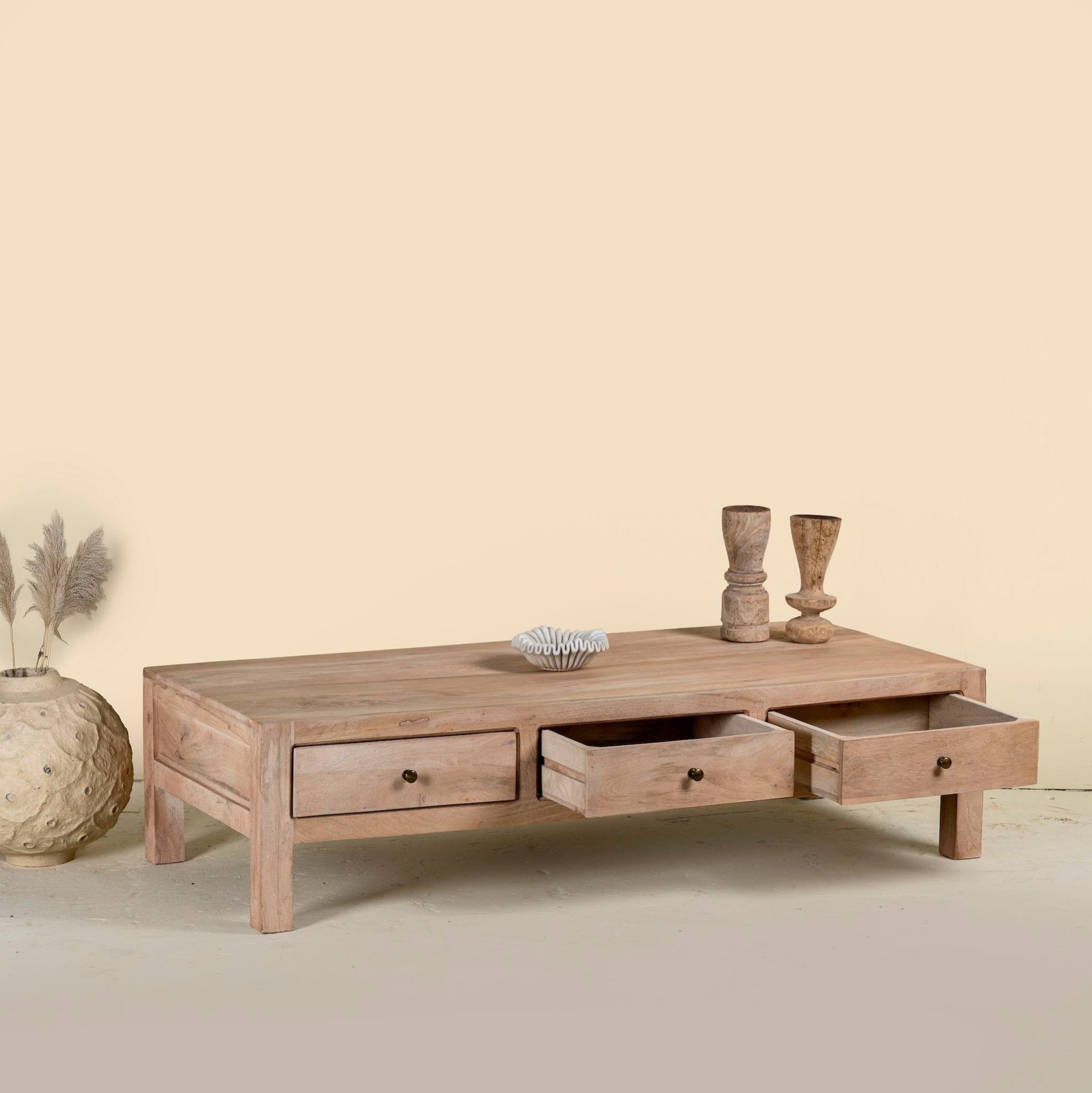 Anaisha Solid Mango Wood Coffee Table with Drawers - DOBRI ARTS AU