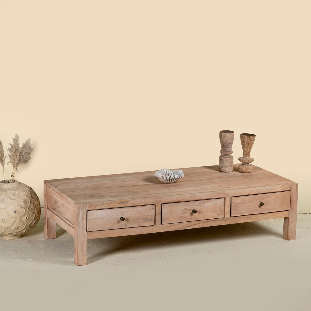 Anaisha Solid Mango Wood Coffee Table with Drawers - DOBRI ARTS AU
