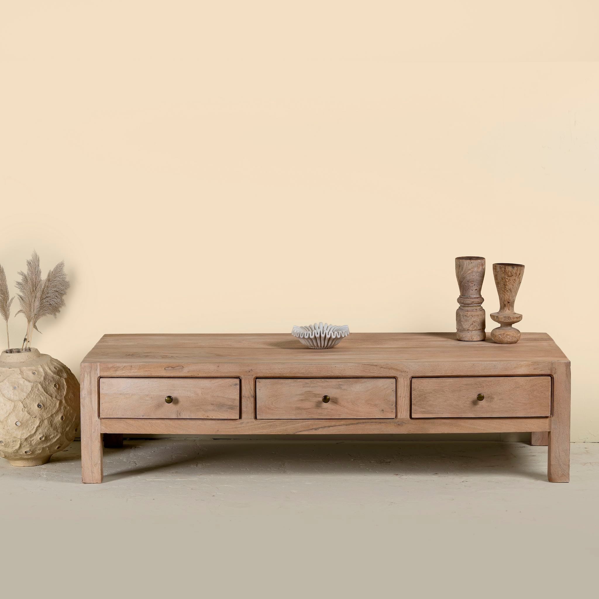 Anaisha Solid Mango Wood Coffee Table with Drawers - DOBRI ARTS AU