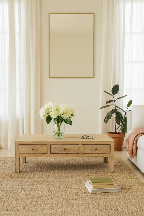 Anaisha Solid Mango Wood Coffee Table with Drawers - DOBRI ARTS AU