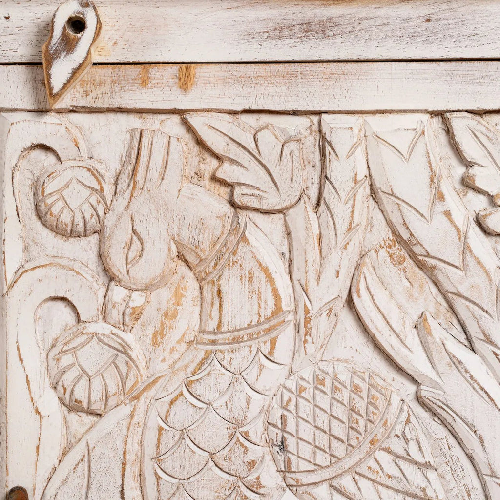 Ananta Hand-Carved Whitewashed Mango Wood Cabinet - DOBRI ARTS AU