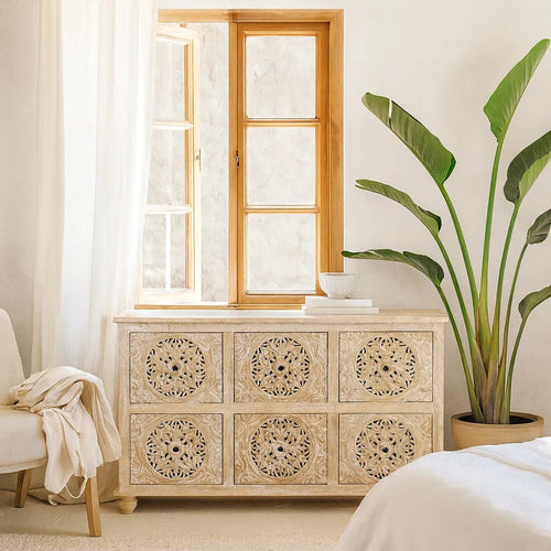 Angiras Hand-Carved Mediterranean Style Wooden Sideboard - DOBRI ARTS AU