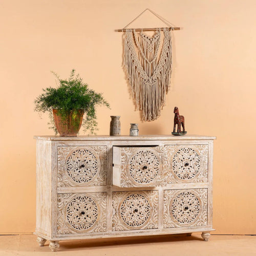 Angiras Hand-Carved Mediterranean Style Wooden Sideboard - DOBRI ARTS AU