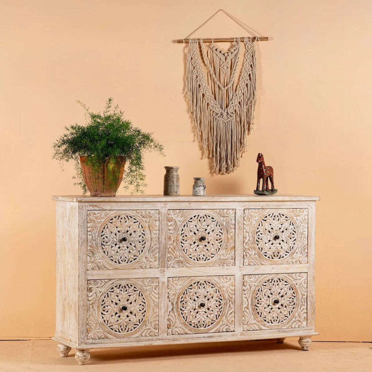 Angiras Hand-Carved Mediterranean Style Wooden Sideboard - DOBRI ARTS AU