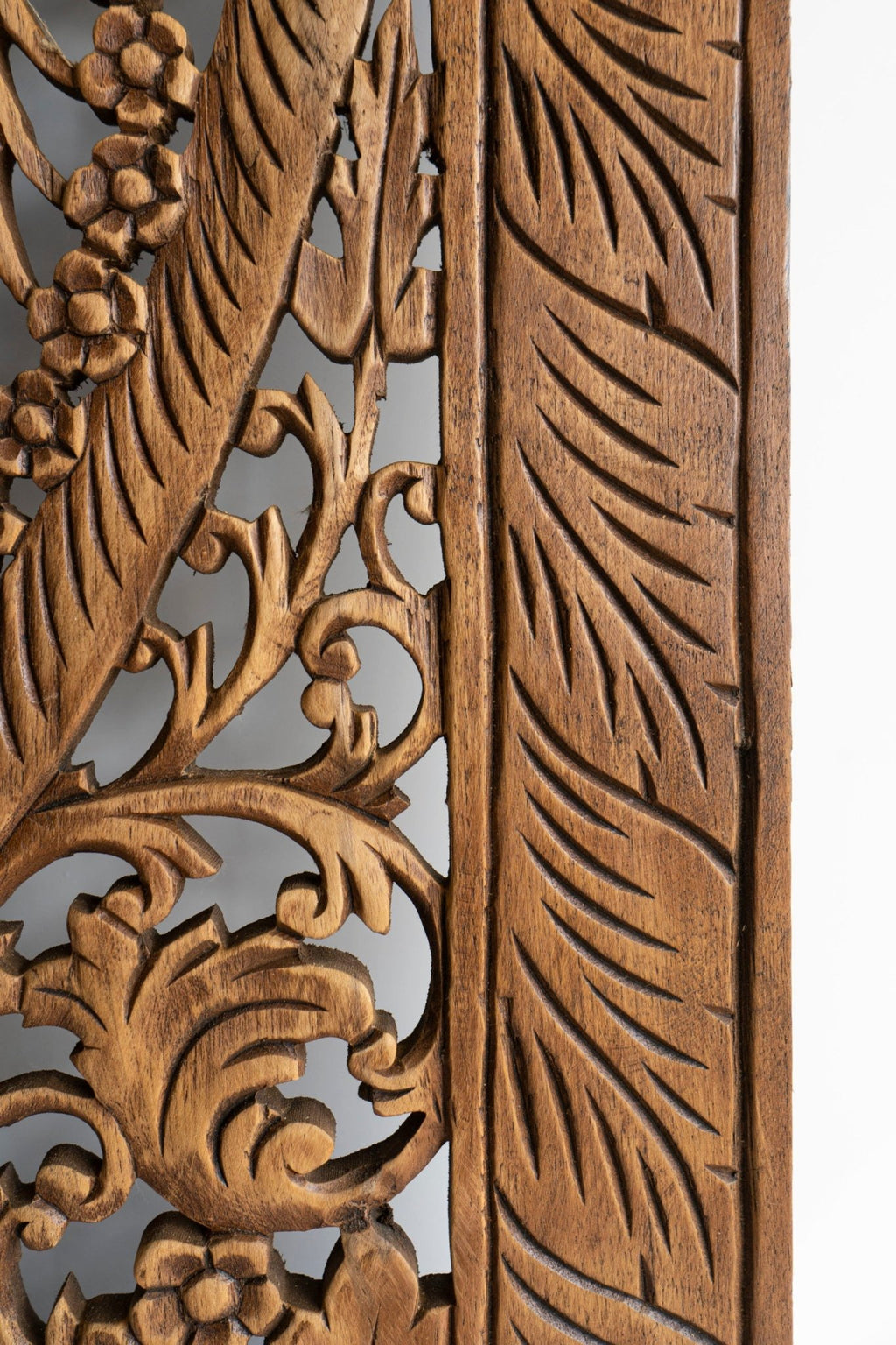 Antique Hand Carved Mango Wood Headboard – Ornate Floral Mandala Wall Panel, Natural Finish - DOBRI ARTS AU