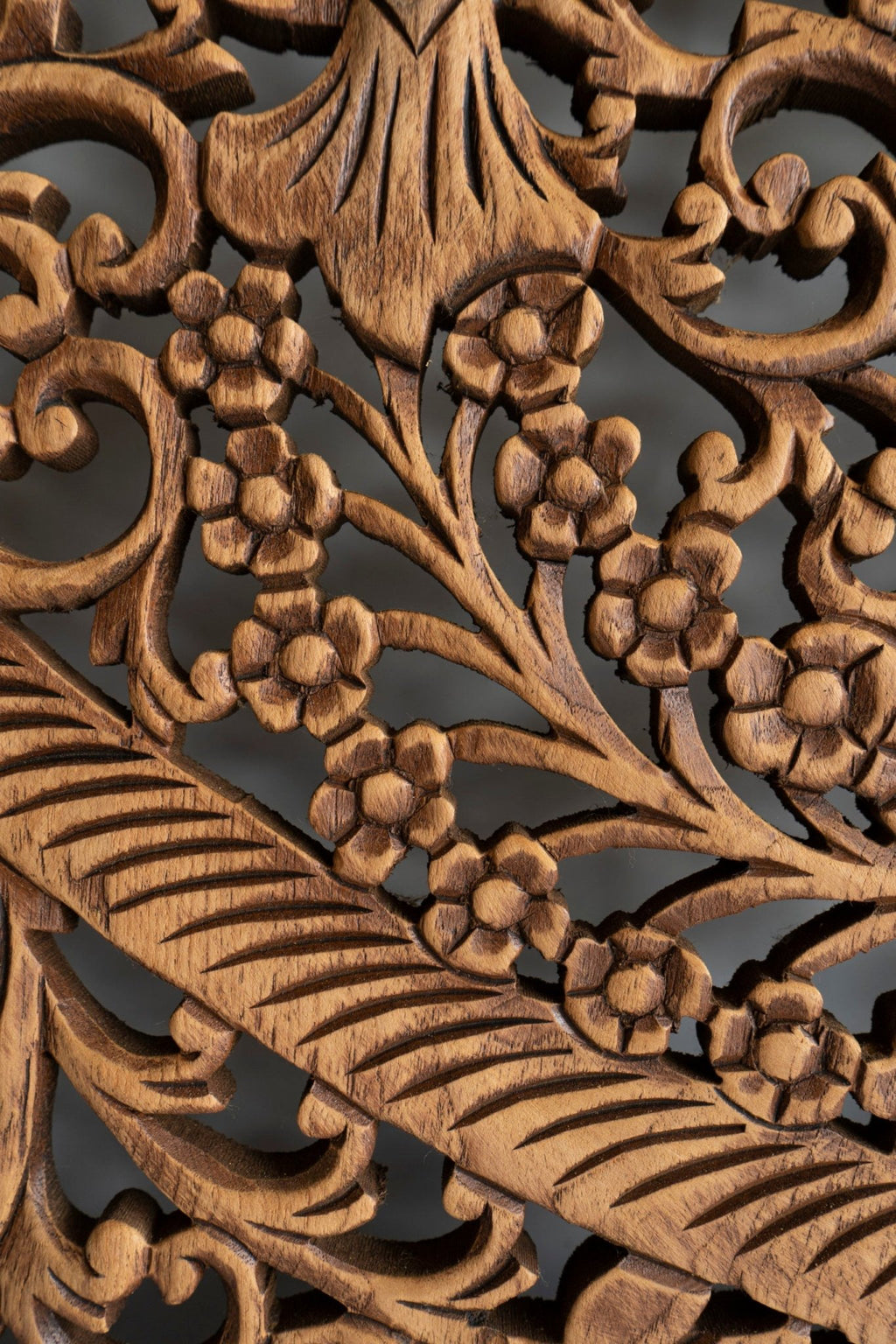 Antique Hand Carved Mango Wood Headboard – Ornate Floral Mandala Wall Panel, Natural Finish - DOBRI ARTS AU