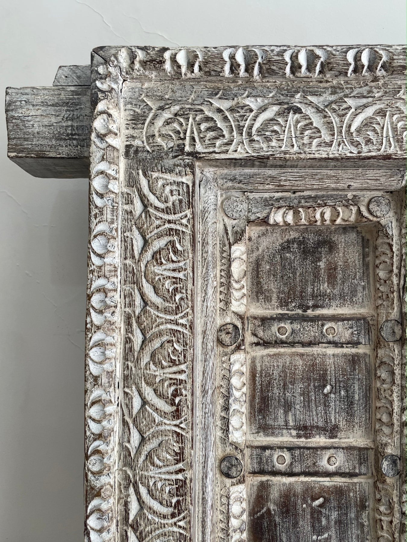 Antique-Style Hand-Carved Wooden Door Panel with Distressed Finish - DOBRI ARTS AU