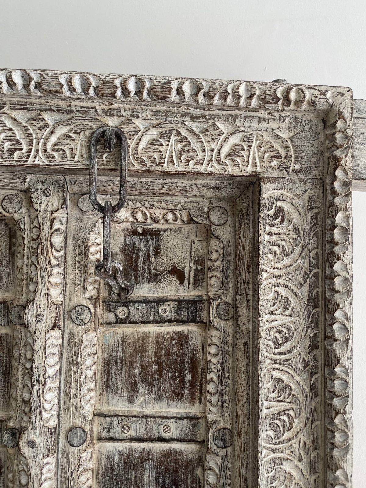 Antique-Style Hand-Carved Wooden Door Panel with Distressed Finish - DOBRI ARTS AU