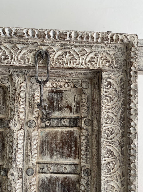 Antique-Style Hand-Carved Wooden Door Panel with Distressed Finish - DOBRI ARTS AU