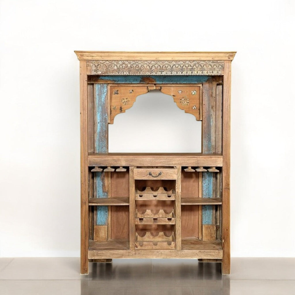 Antique-Style Handcarved Arch Console with Distressed Blue Patina - DOBRI ARTS AU