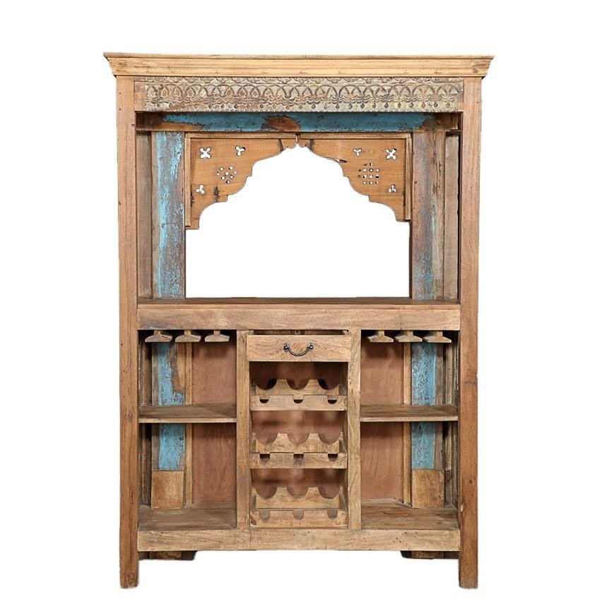 Antique-Style Handcarved Arch Console with Distressed Blue Patina - DOBRI ARTS AU
