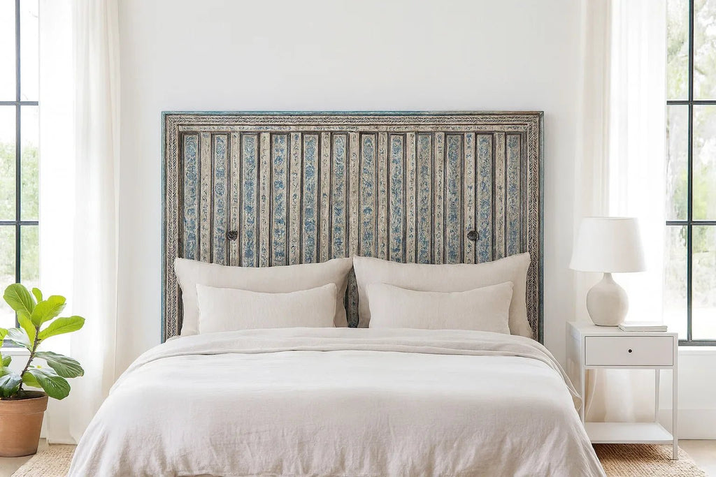 Anvaya Blue Floral Vintage Door Panel Headboard - DOBRI ARTS AU