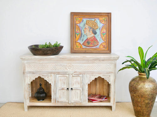 Arabica White Washed Carved Arch Console Cabinet - DOBRI ARTS AU