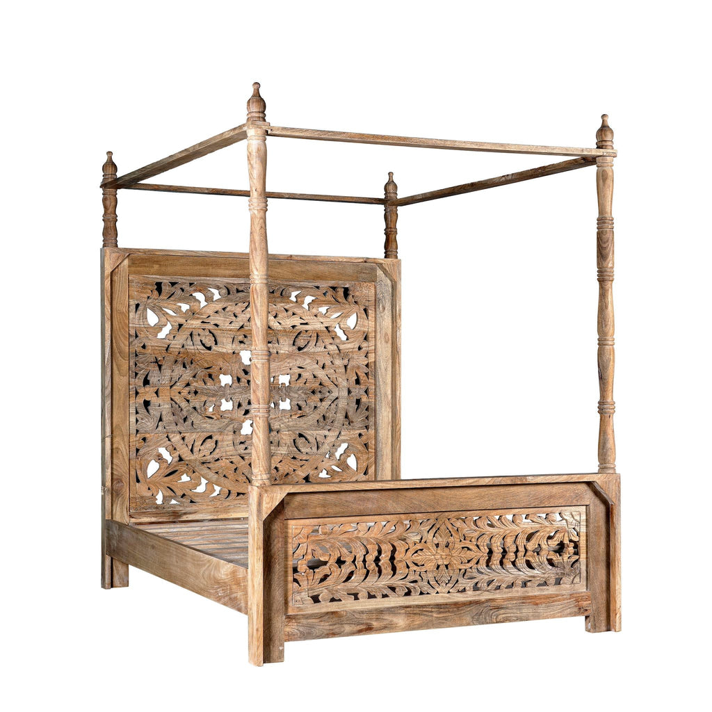 Aranya Canopy Carved Four-Poster Bed (King Size) - DOBRI ARTS AU