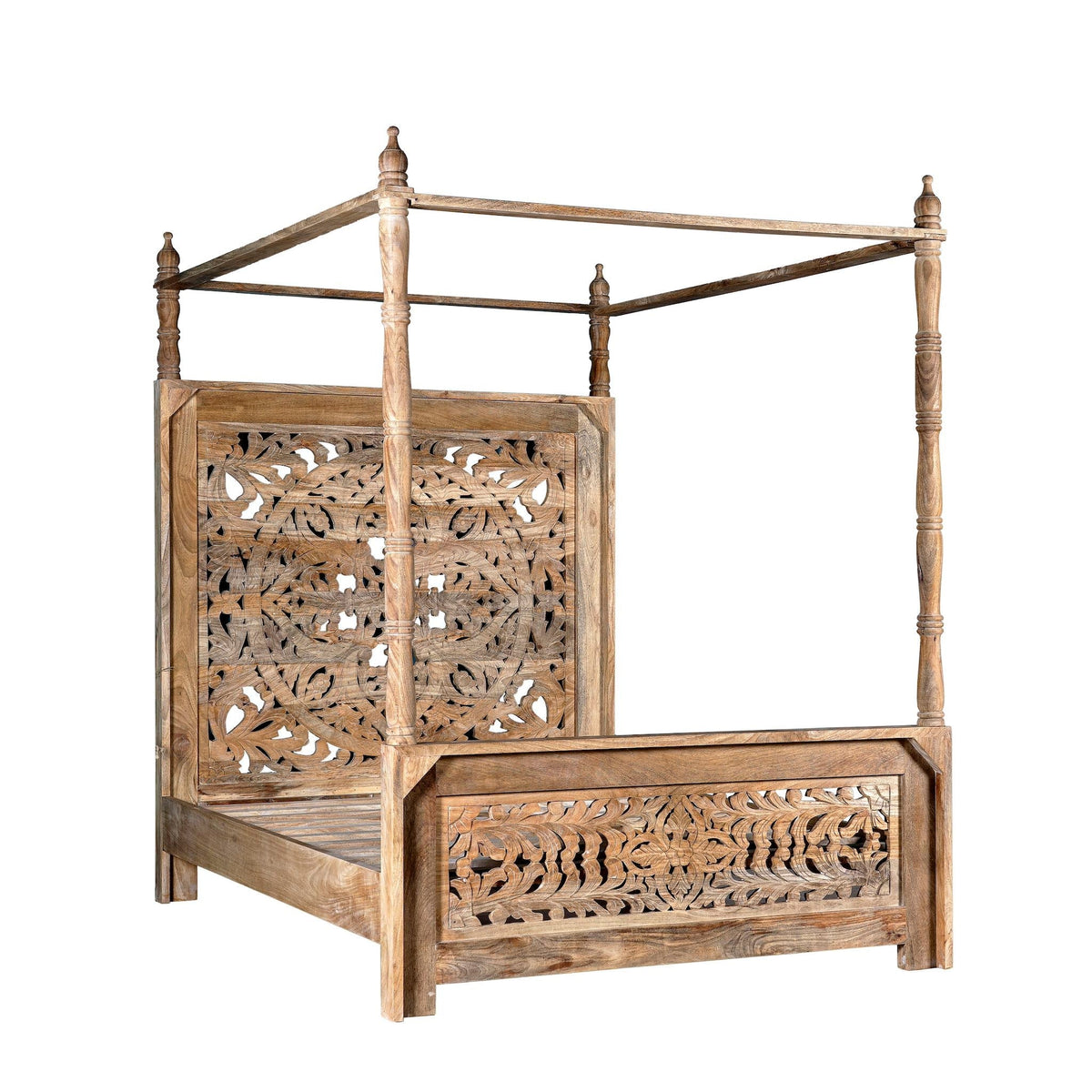 Aranya Canopy Carved Four-Poster Bed (King Size) - DOBRI ARTS AU