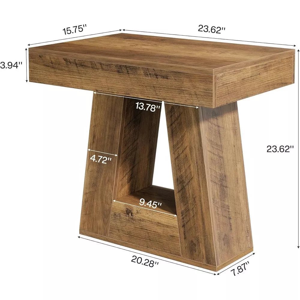Aranya Solid Wood Square Side Table – Rustic Natural Wood Accent Table with Geometric Base - DOBRI ARTS AU