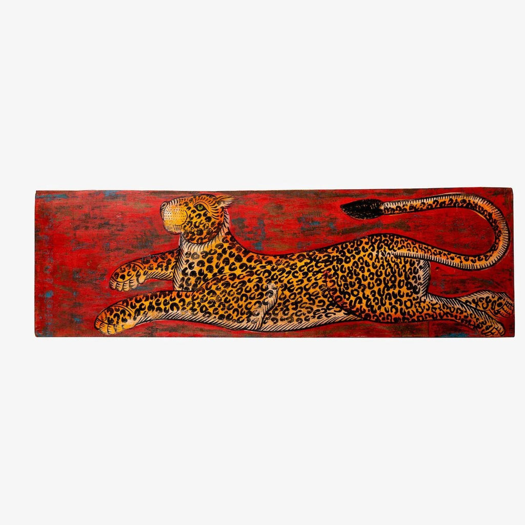 Arbuda Hand-Painted Leopard Teak Wood Panel - DOBRI ARTS AU