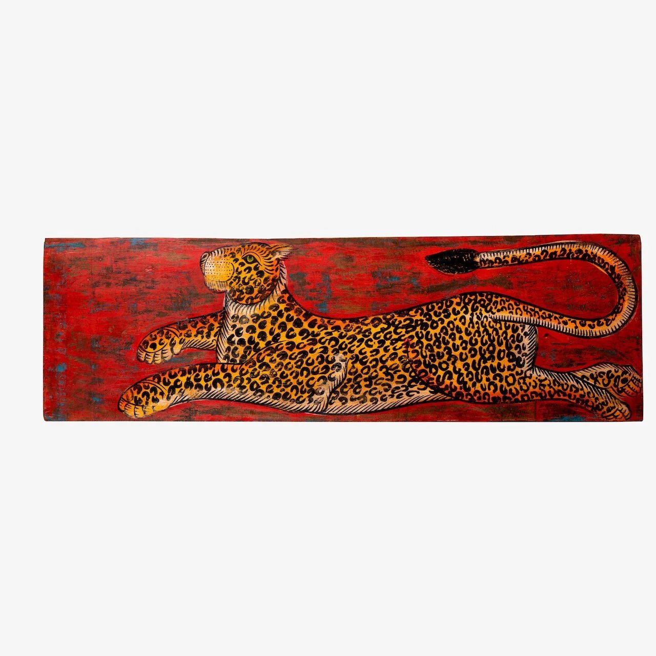 Arbuda Hand-Painted Leopard Teak Wood Panel - DOBRI ARTS AU