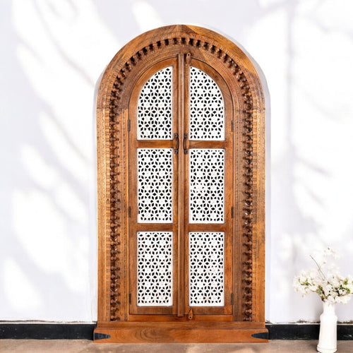Arched Jali Panel Hand-Carved Wooden Storage Cabinet - DOBRI ARTS AU