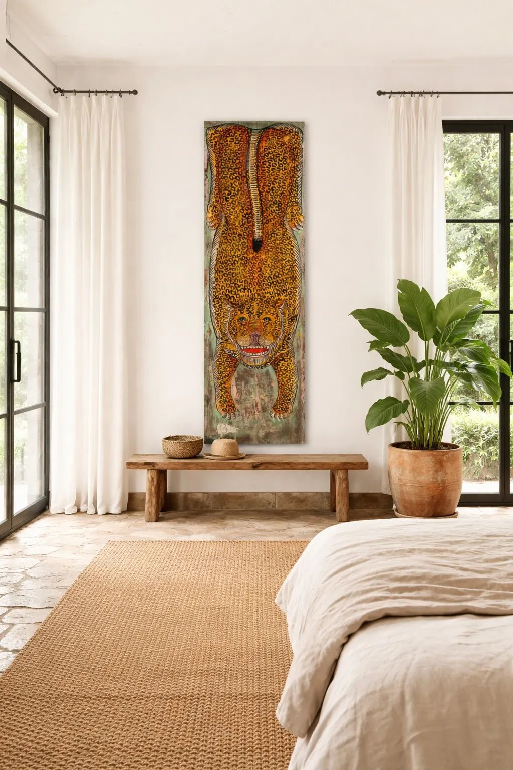 Ardra Hand-Painted Leopard Teak Wall Panel - DOBRI ARTS AU