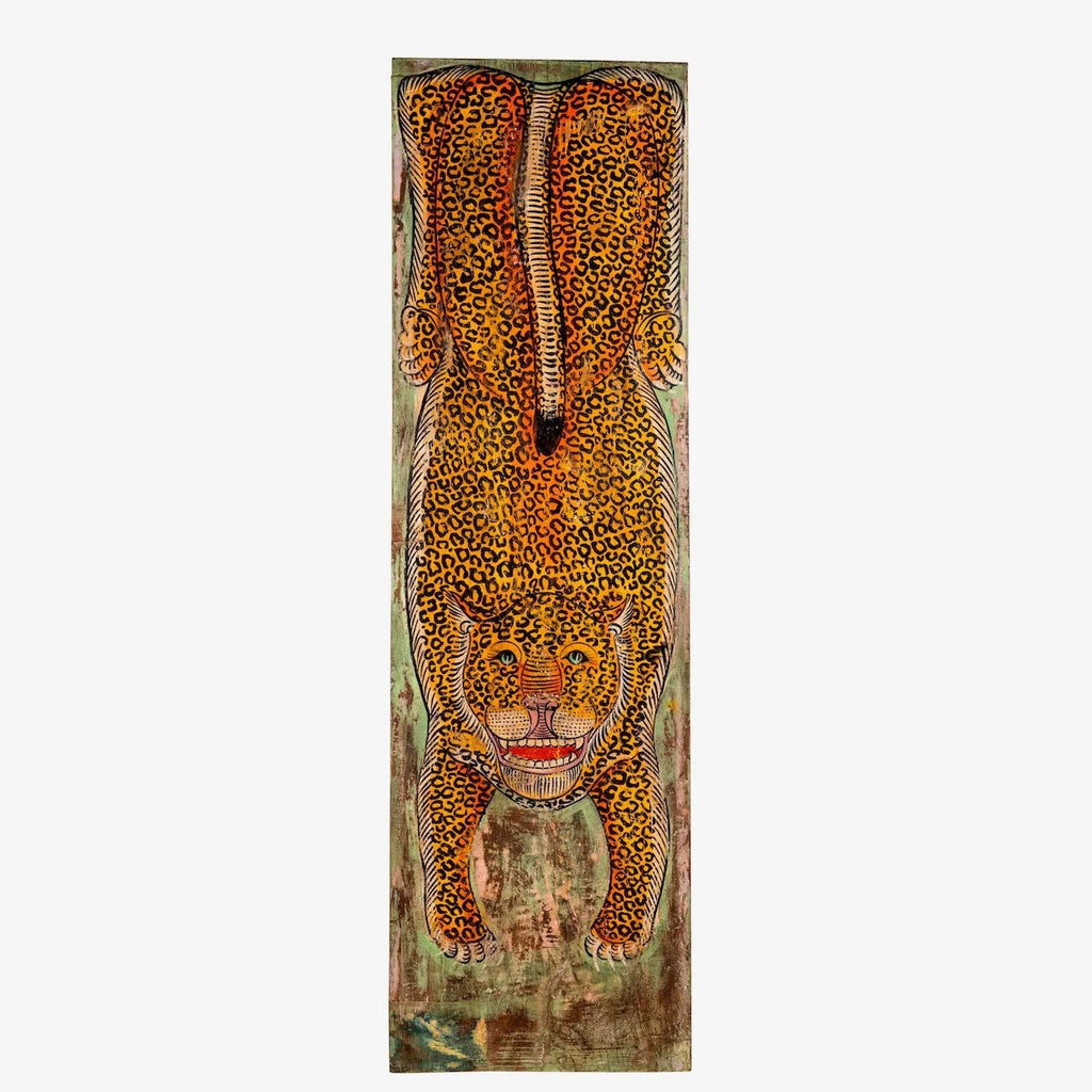 Ardra Hand-Painted Leopard Teak Wall Panel - DOBRI ARTS AU
