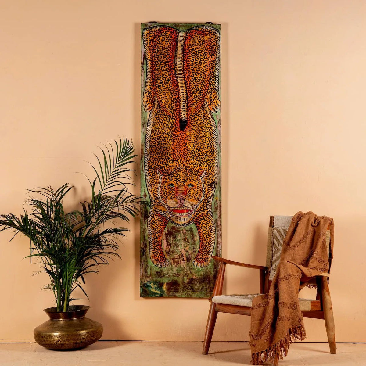 Ardra Hand-Painted Leopard Teak Wall Panel - DOBRI ARTS AU