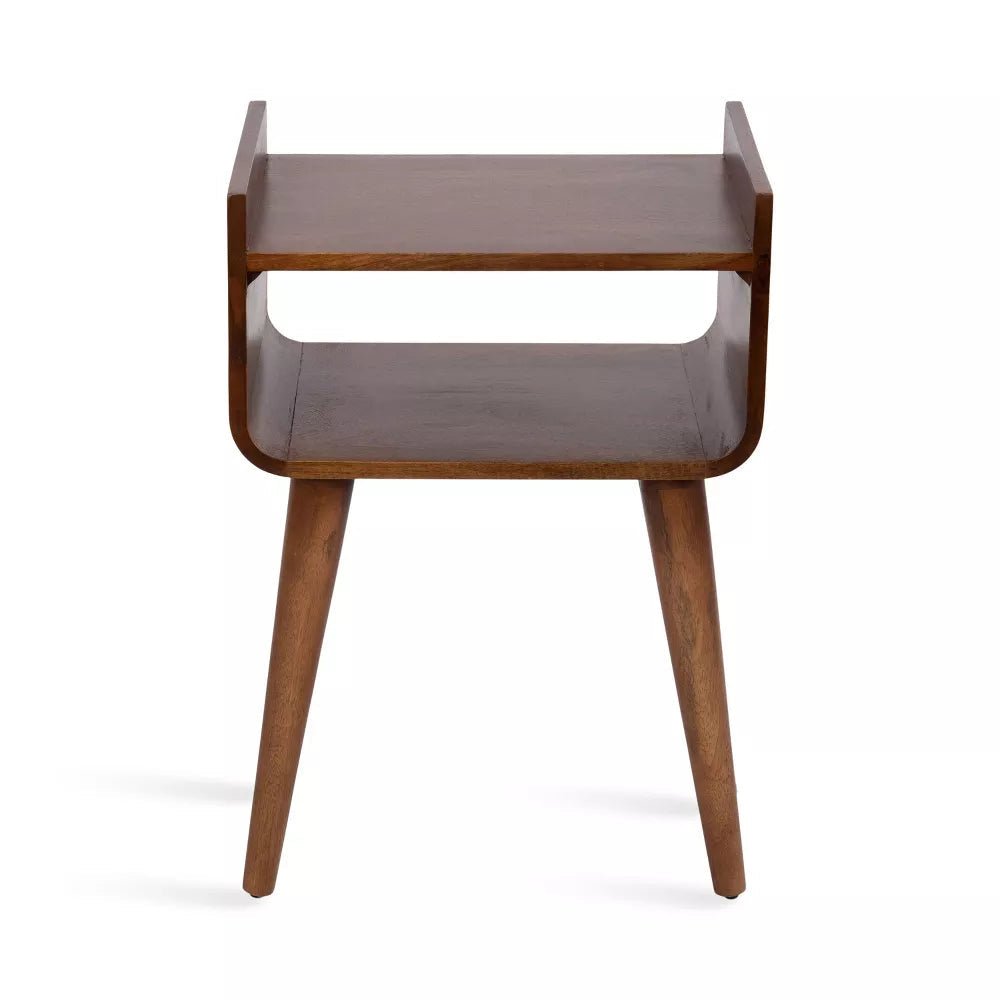 Aria Walnut Brown Solid Wood Side Table – Mid Century Modern End Table, Bedside Nightstand & Two-Tier Accent Table - DOBRI ARTS AU
